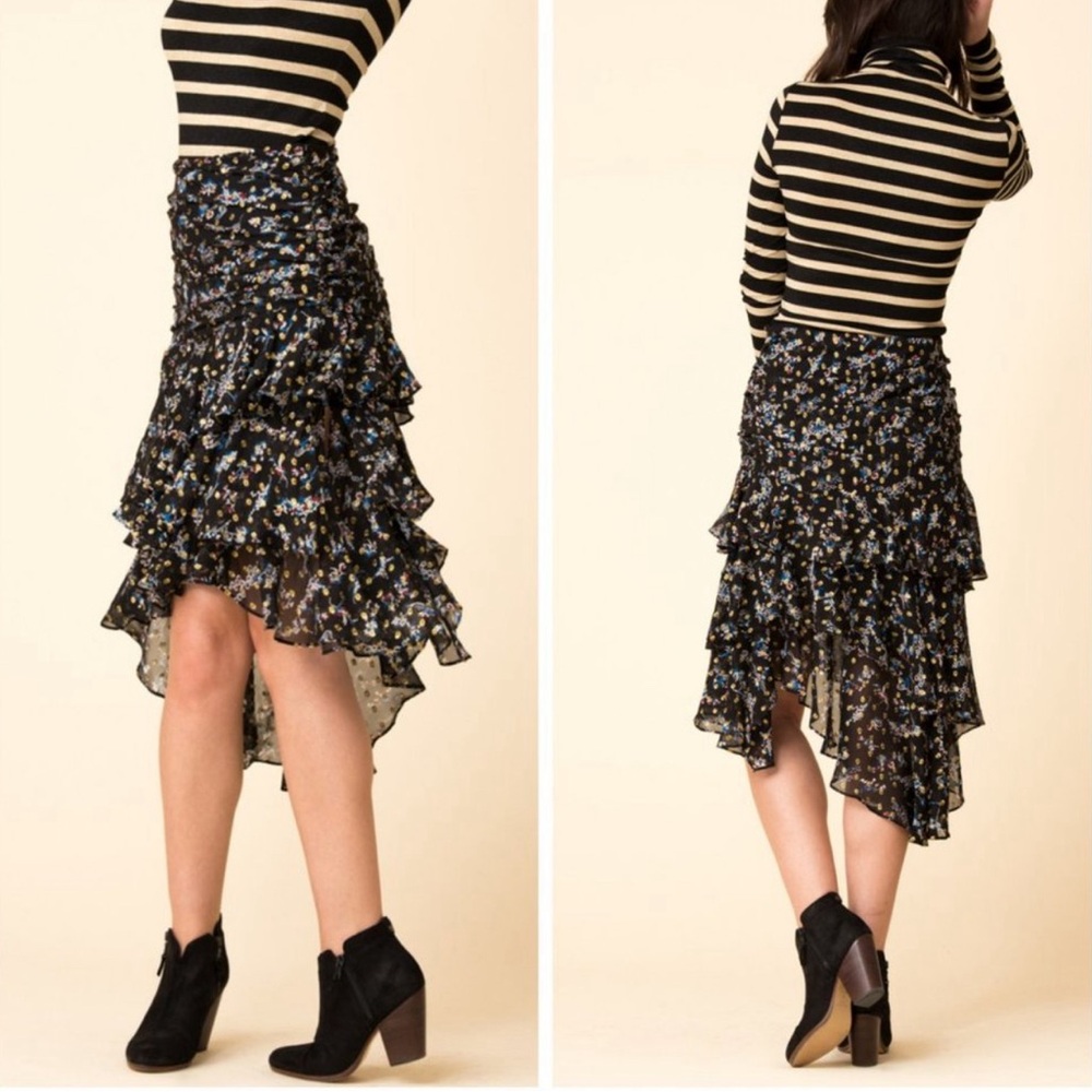 Veronica Beard Cella Metallic Floral Silk Skirt 0